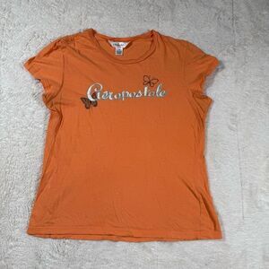 Vintage Y2K Aeropostale Orange Butterfly Women’s Short Sleeve Baby Tee T Shirt